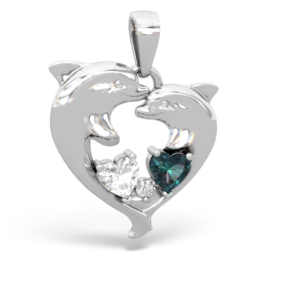 White Topaz Dolphin Heart 14K White Gold pendant P5820