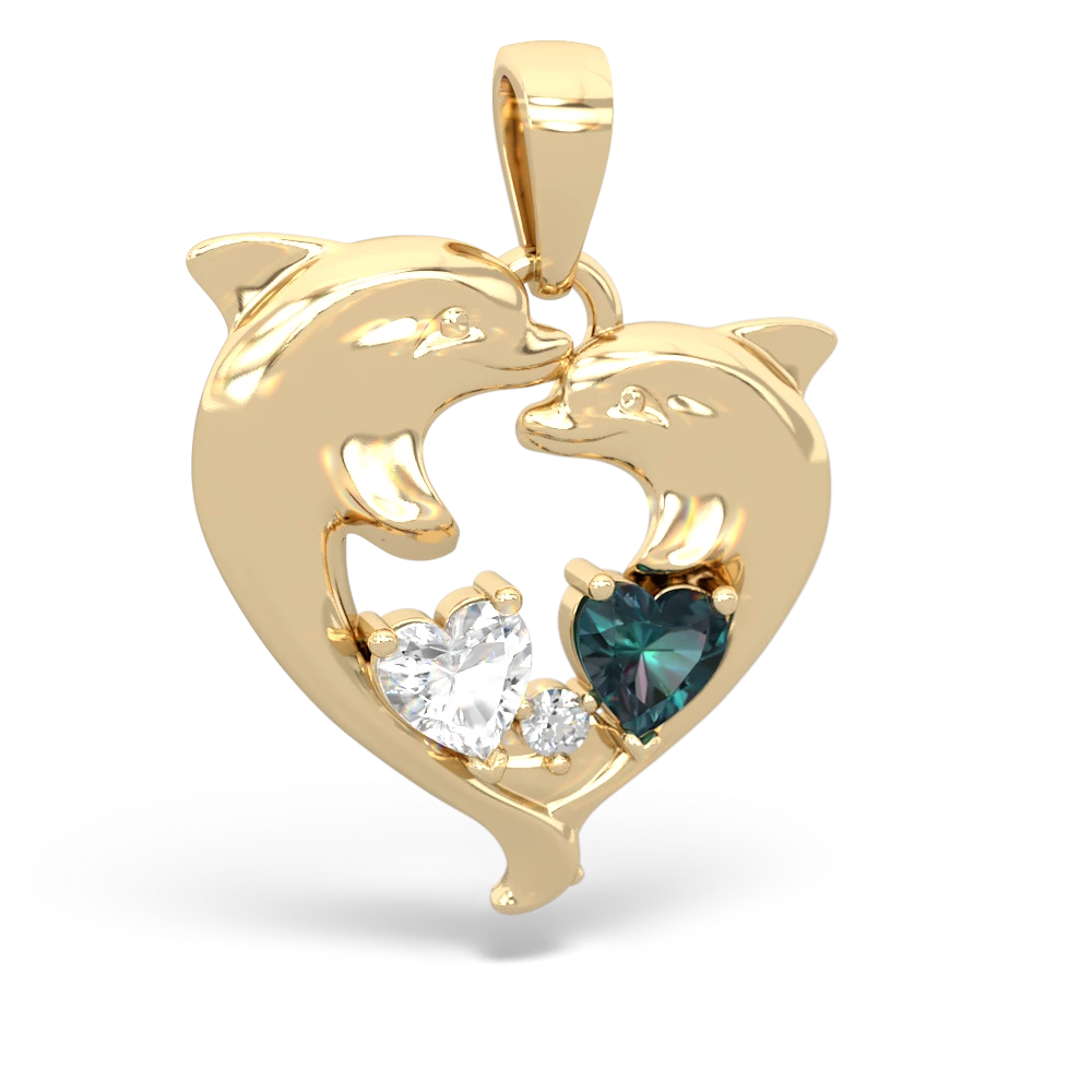 White Topaz Dolphin Heart 14K Yellow Gold pendant P5820