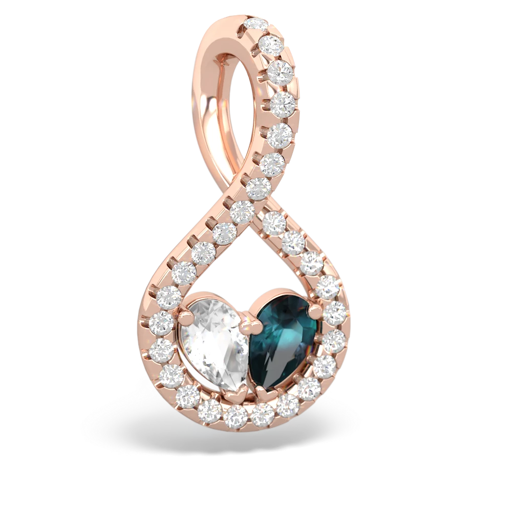 White Topaz Pave Twist 'One Heart' 14K Rose Gold pendant P5360