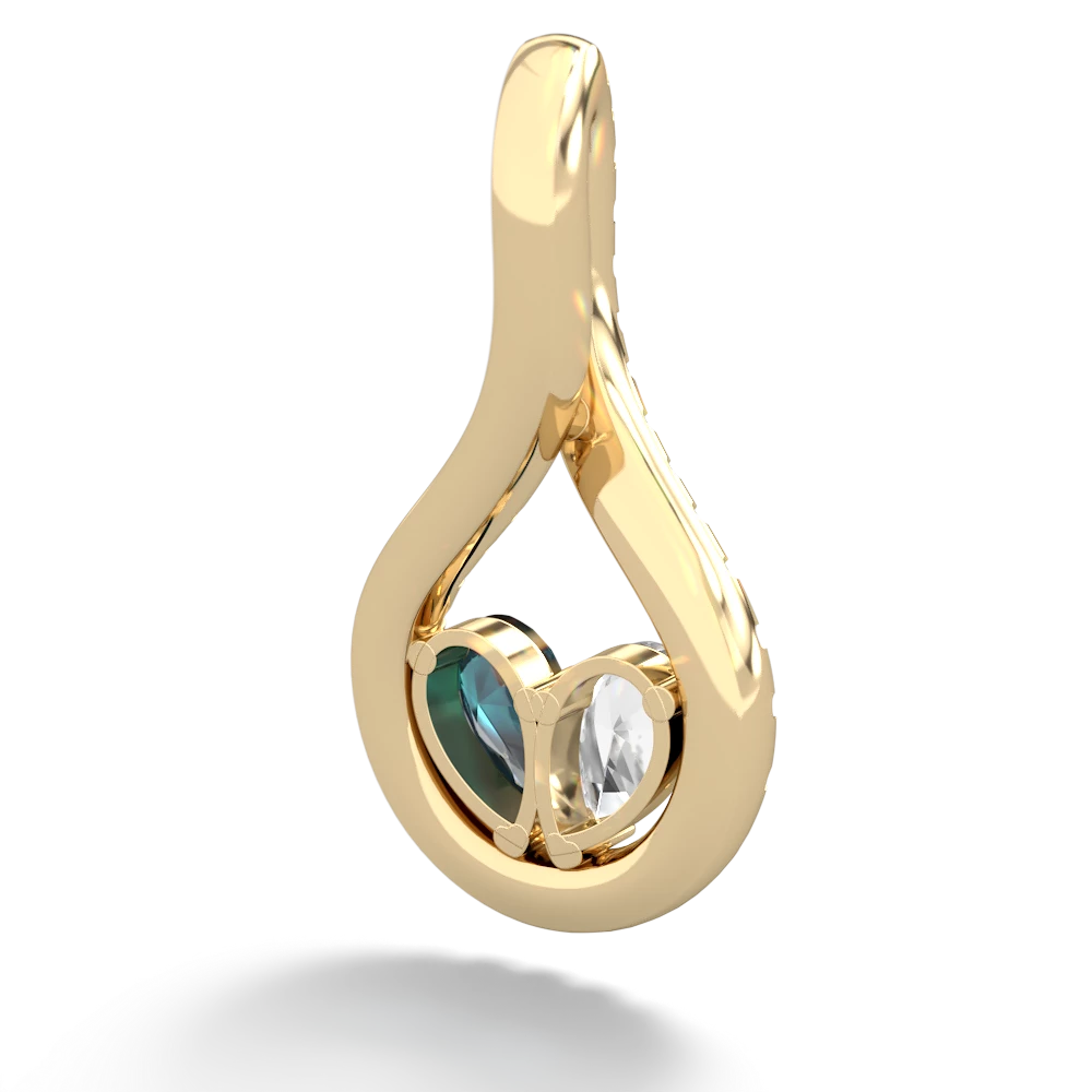 White Topaz Pave Twist 'One Heart' 14K Yellow Gold pendant P5360