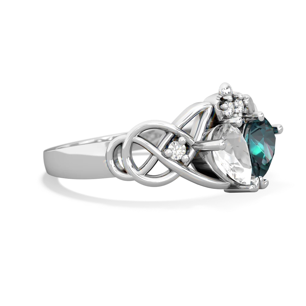 White Topaz 'One Heart' Celtic Knot Claddagh 14K White Gold ring R5322