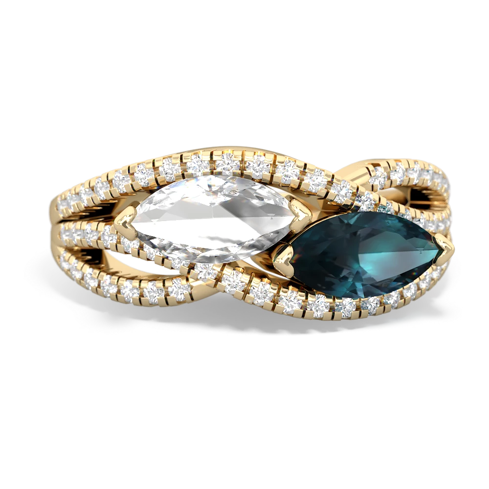 White Topaz Diamond Rivers 14K Yellow Gold ring R3070