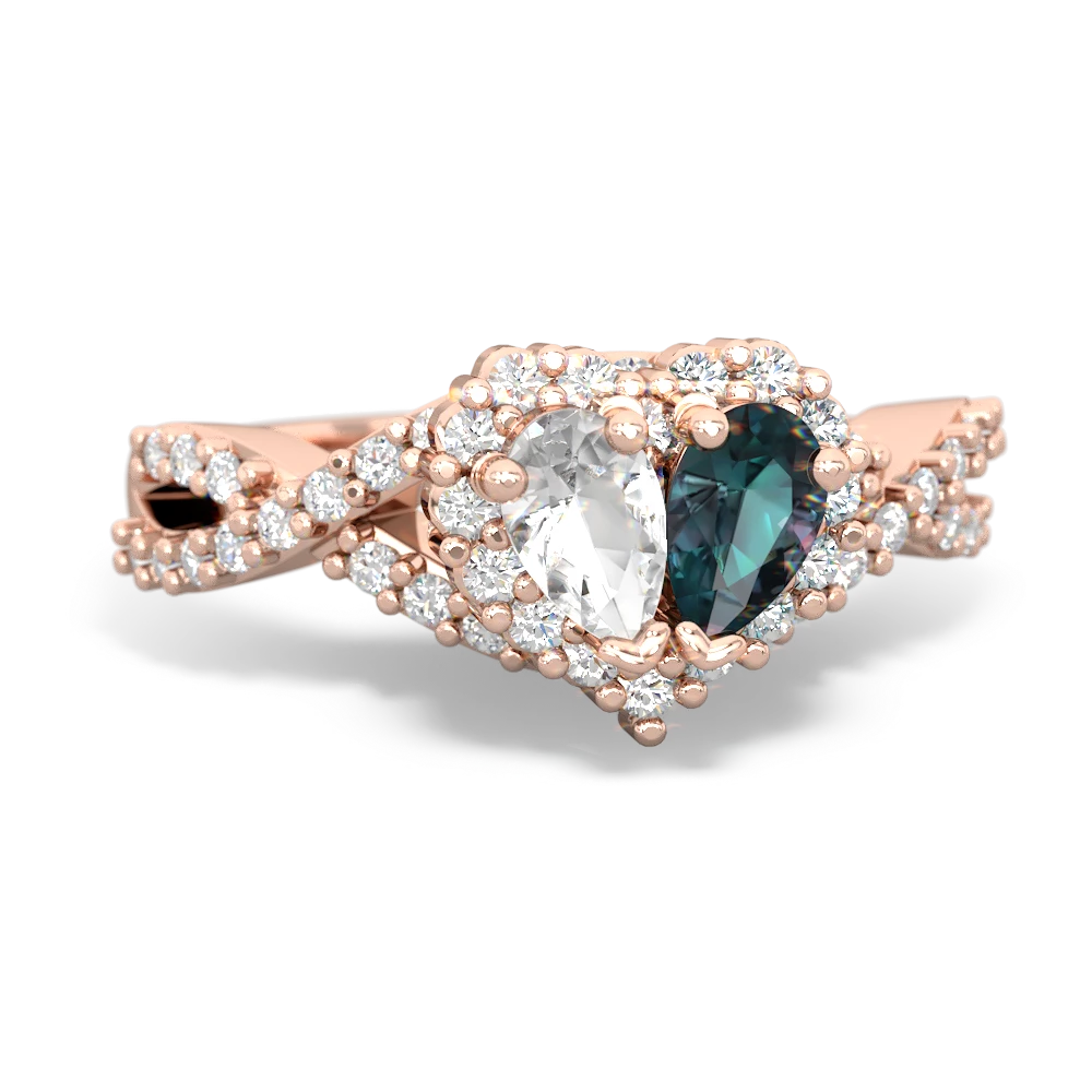 White Topaz Diamond Twist 'One Heart' 14K Rose Gold ring R2640HRT