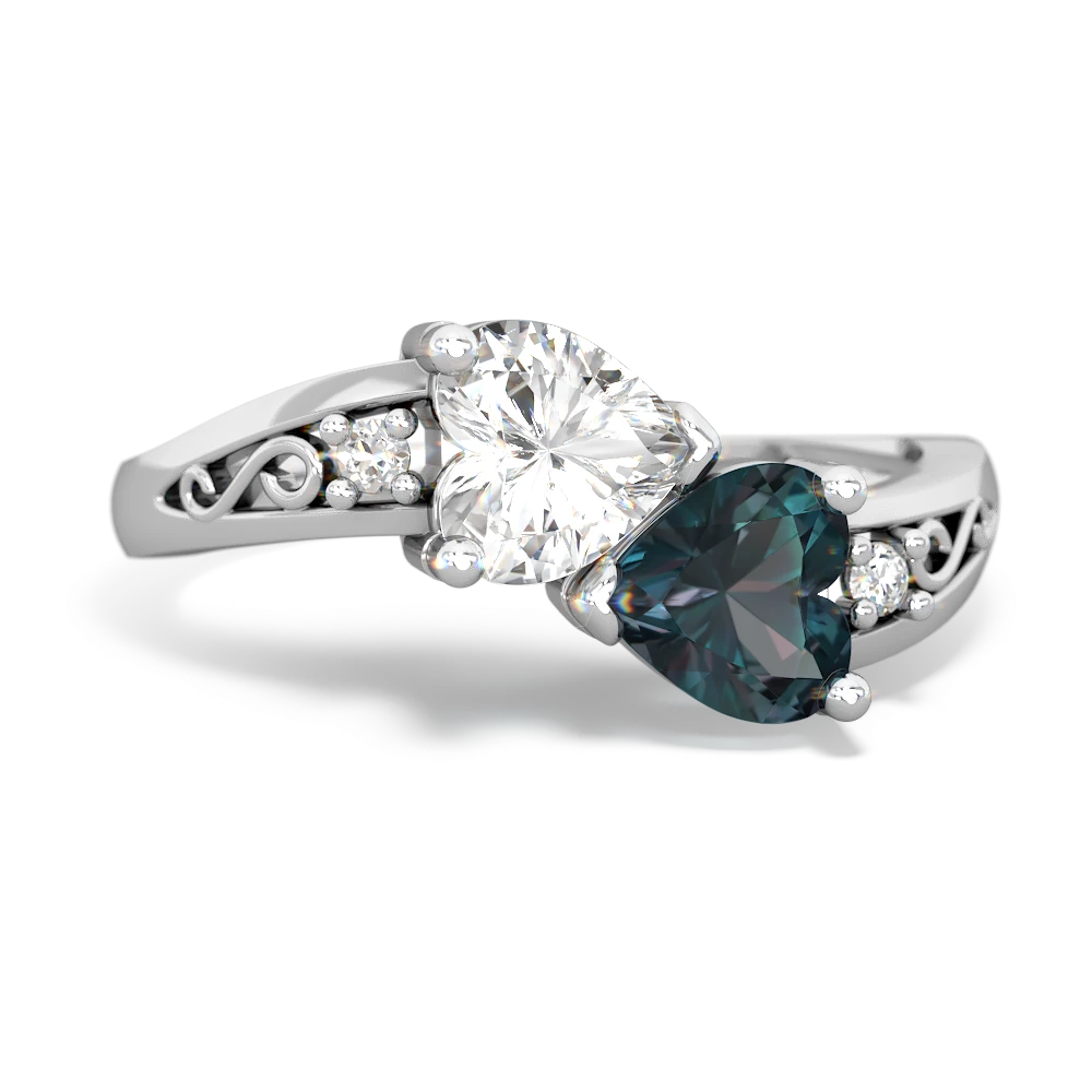 White Topaz Snuggling Hearts 14K White Gold ring R2178