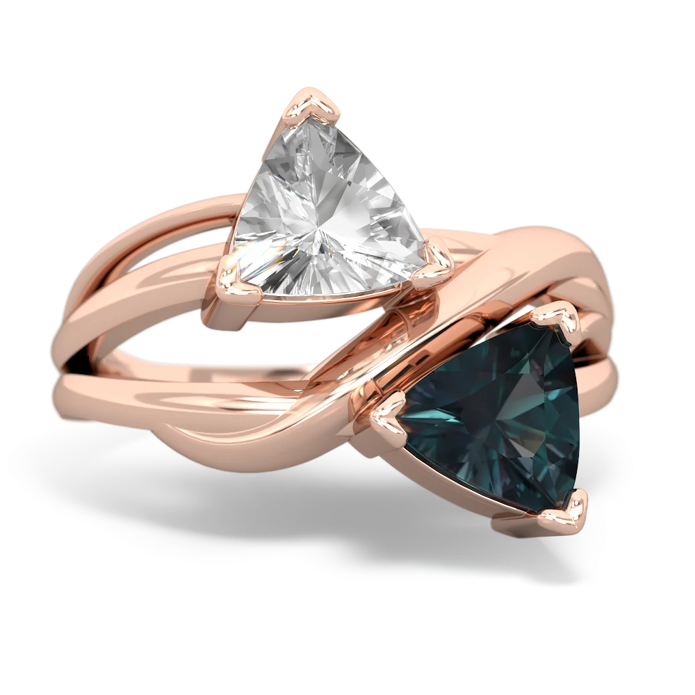 White Topaz Split Band Swirl 14K Rose Gold ring R2341