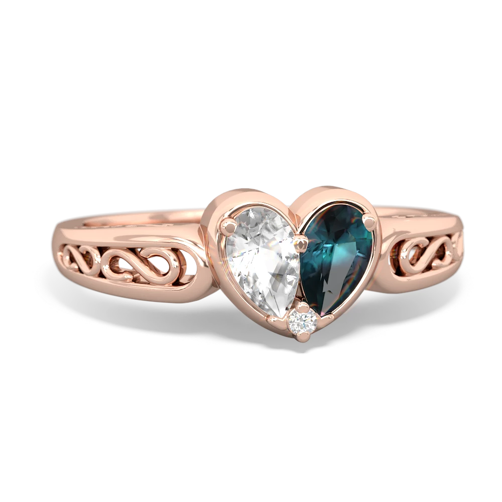 White Topaz Filligree 'One Heart' 14K Rose Gold ring R5070