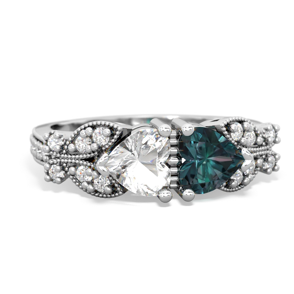 White Topaz Diamond Butterflies 14K White Gold ring R5601