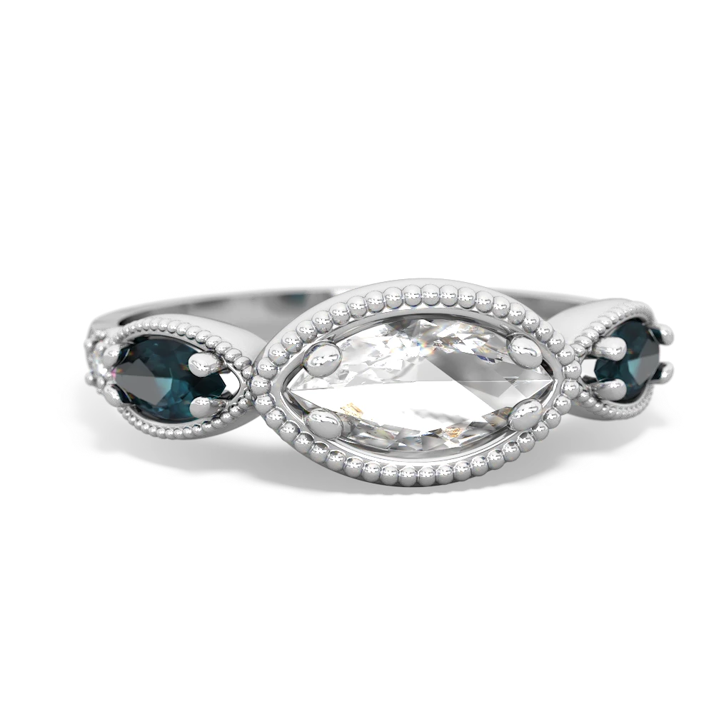 White Topaz Milgrain Marquise 14K White Gold ring R5700