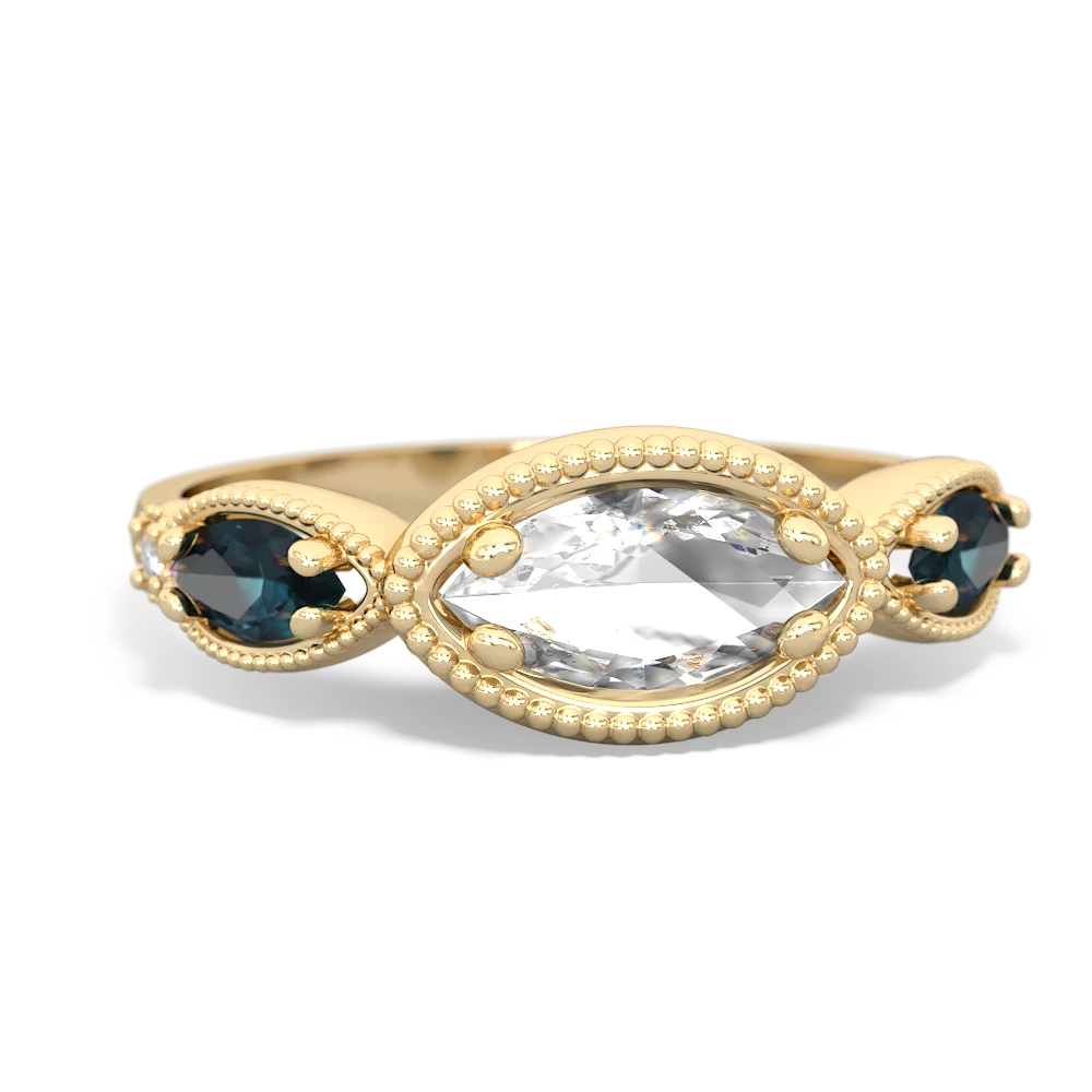 White Topaz Milgrain Marquise 14K Yellow Gold ring R5700