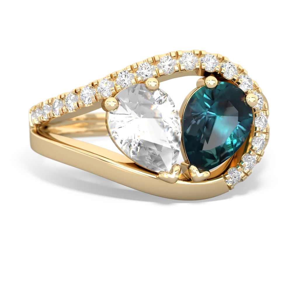 White Topaz Nestled Heart Keepsake 14K Yellow Gold ring R5650