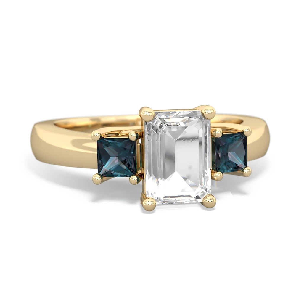 White Topaz Three Stone Emerald-Cut Trellis 14K Yellow Gold ring R4021