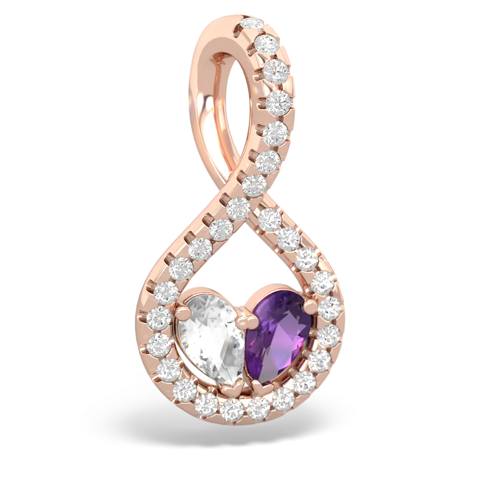 White Topaz Pave Twist 'One Heart' 14K Rose Gold pendant P5360