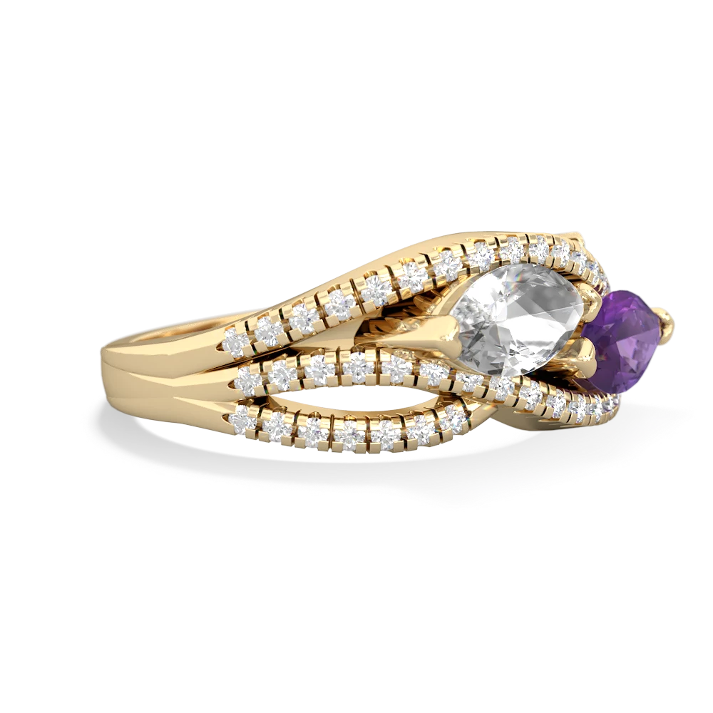 White Topaz Diamond Rivers 14K Yellow Gold ring R3070