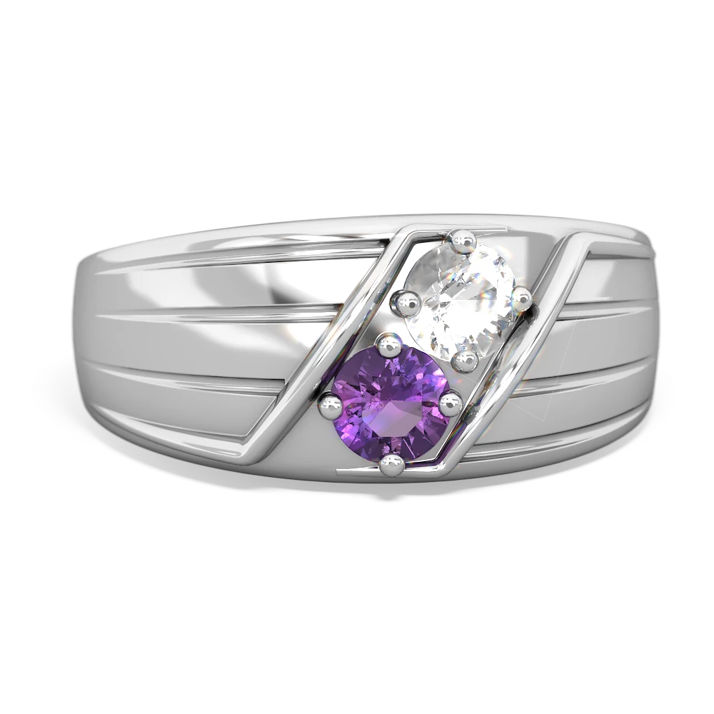 White Topaz Men's Streamline 14K White Gold ring R0460