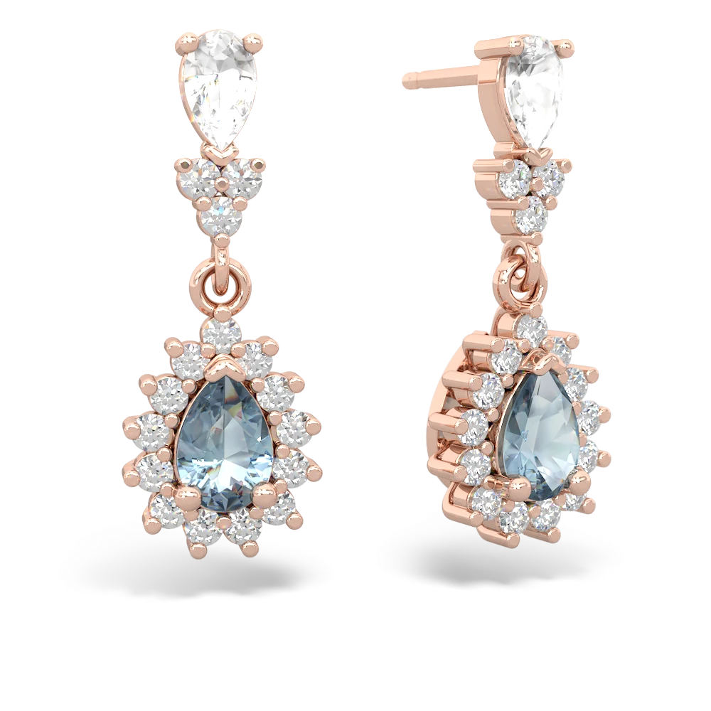 White Topaz Halo Pear Dangle 14K Rose Gold earrings E1882