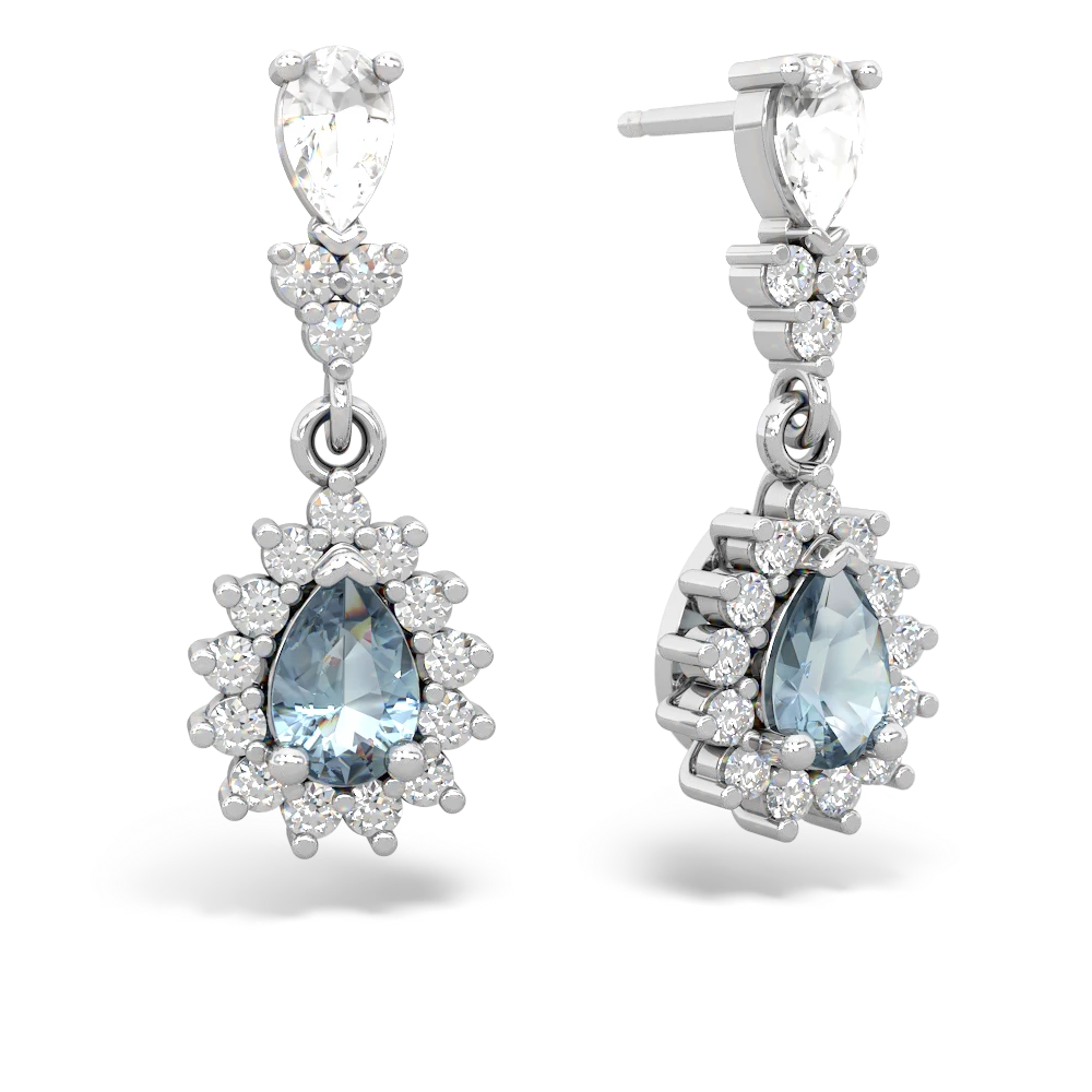 White Topaz Halo Pear Dangle 14K White Gold earrings E1882