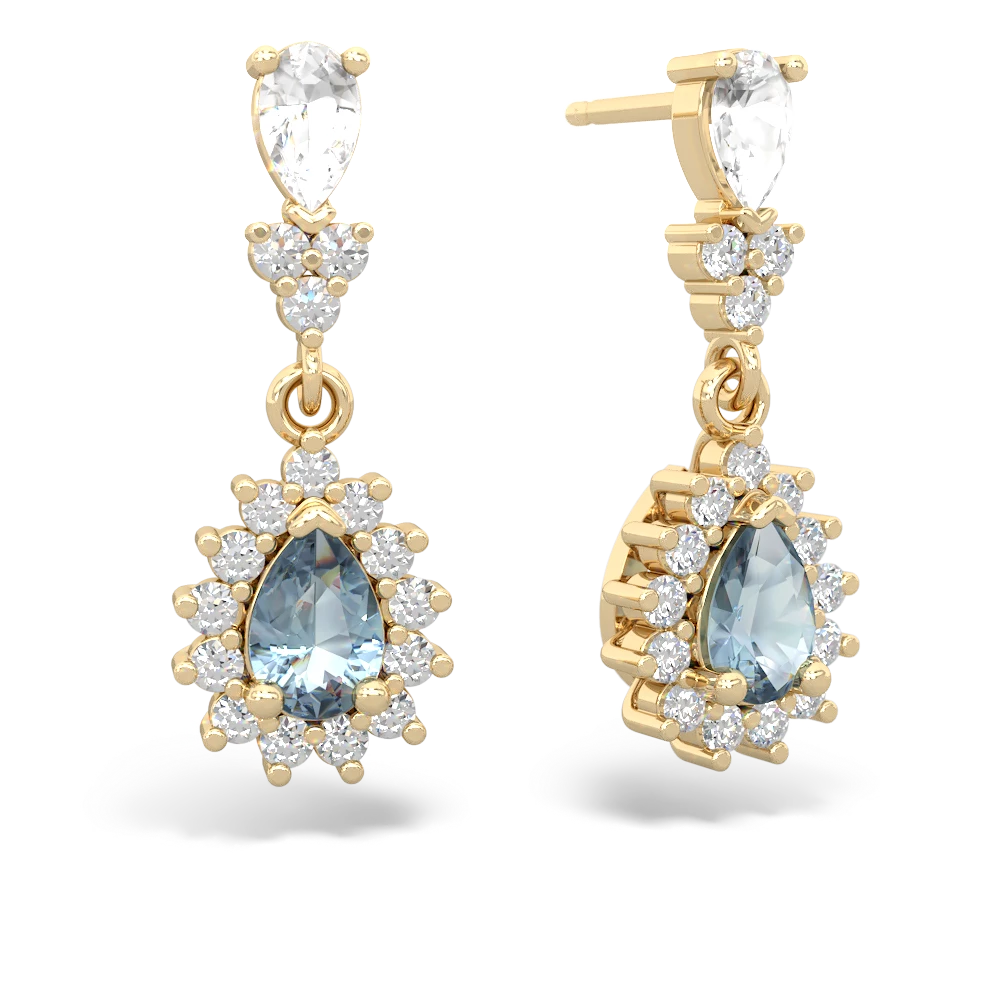 White Topaz Halo Pear Dangle 14K Yellow Gold earrings E1882