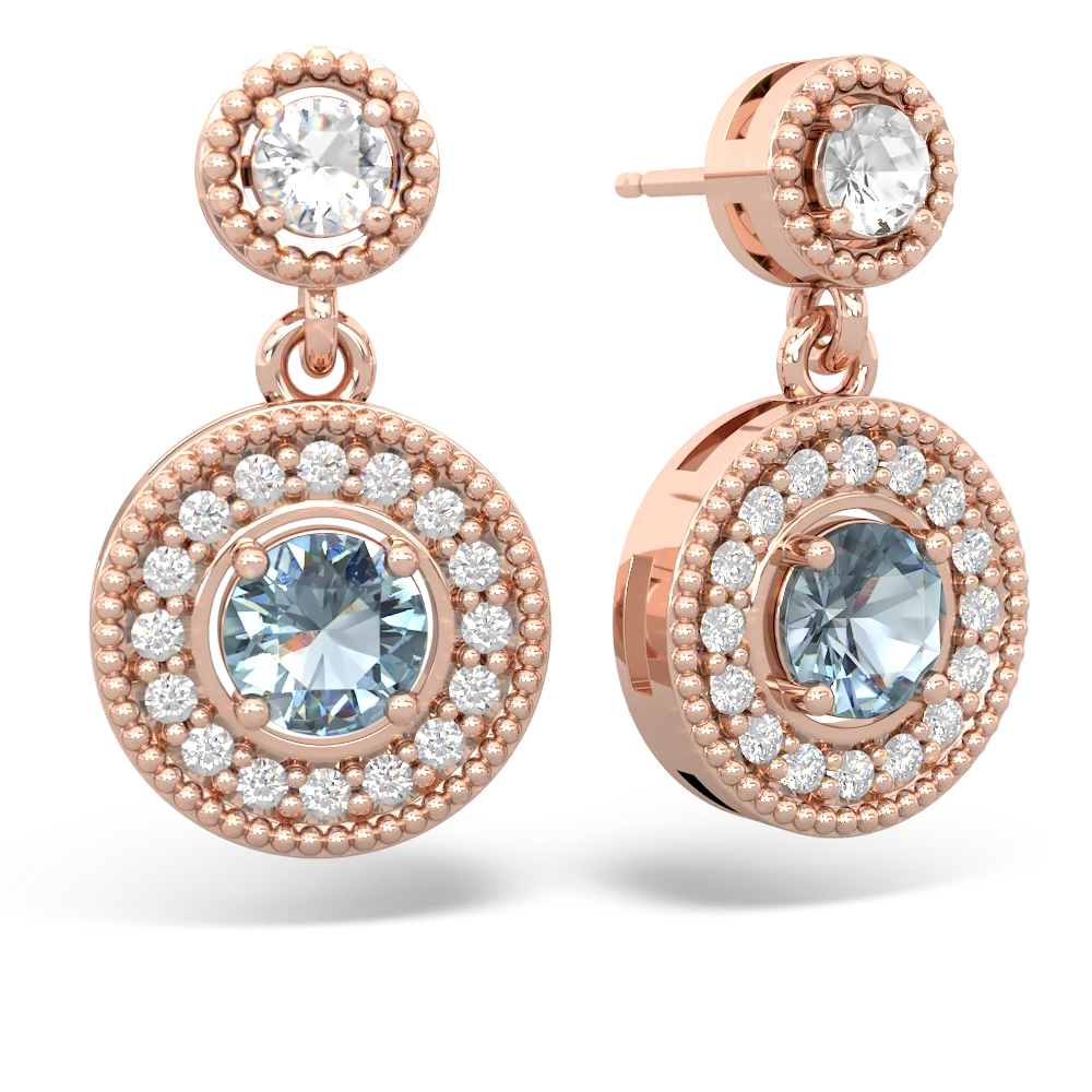 White Topaz Halo Dangle 14K Rose Gold earrings E5319