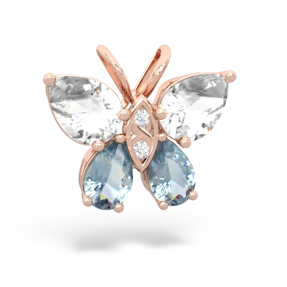 White Topaz Butterfly 14K Rose Gold pendant P2215