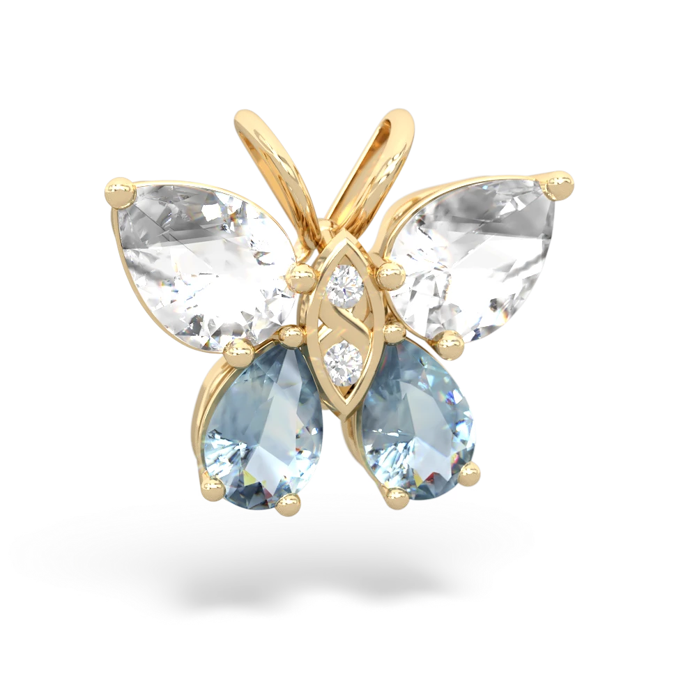 White Topaz Butterfly 14K Yellow Gold pendant P2215