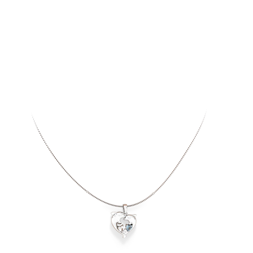 White Topaz Dolphin Heart 14K White Gold pendant P5820