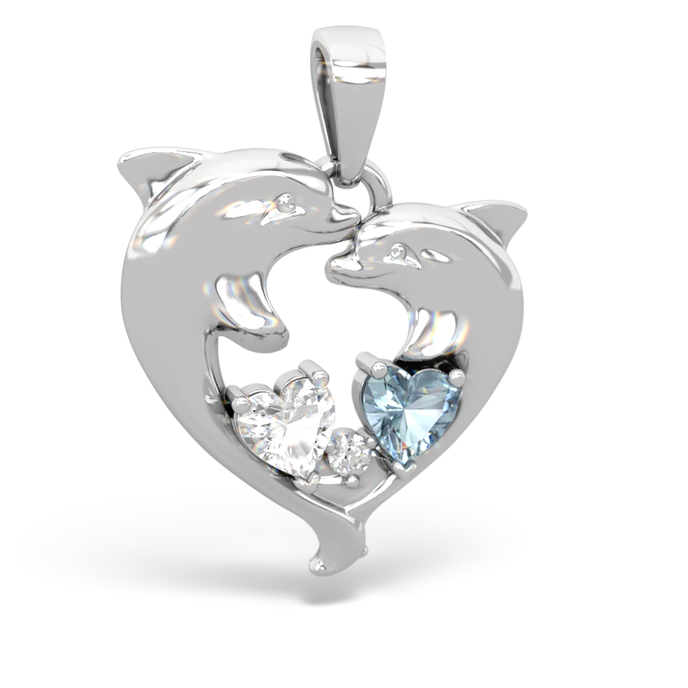 White Topaz Dolphin Heart 14K White Gold pendant P5820