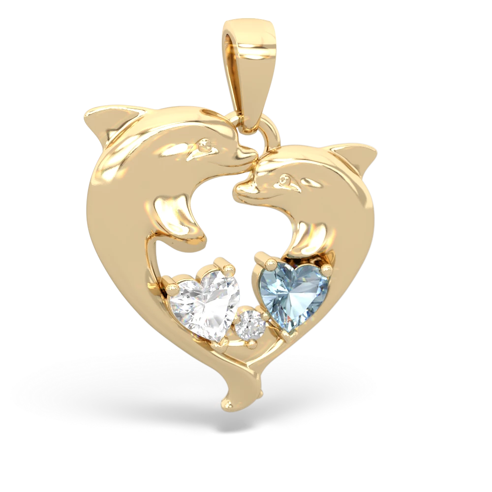 White Topaz Dolphin Heart 14K Yellow Gold pendant P5820