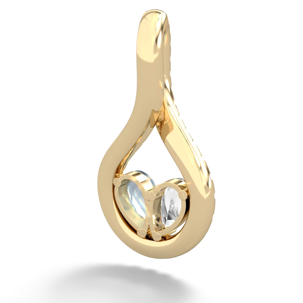 White Topaz Pave Twist 'One Heart' 14K Yellow Gold pendant P5360