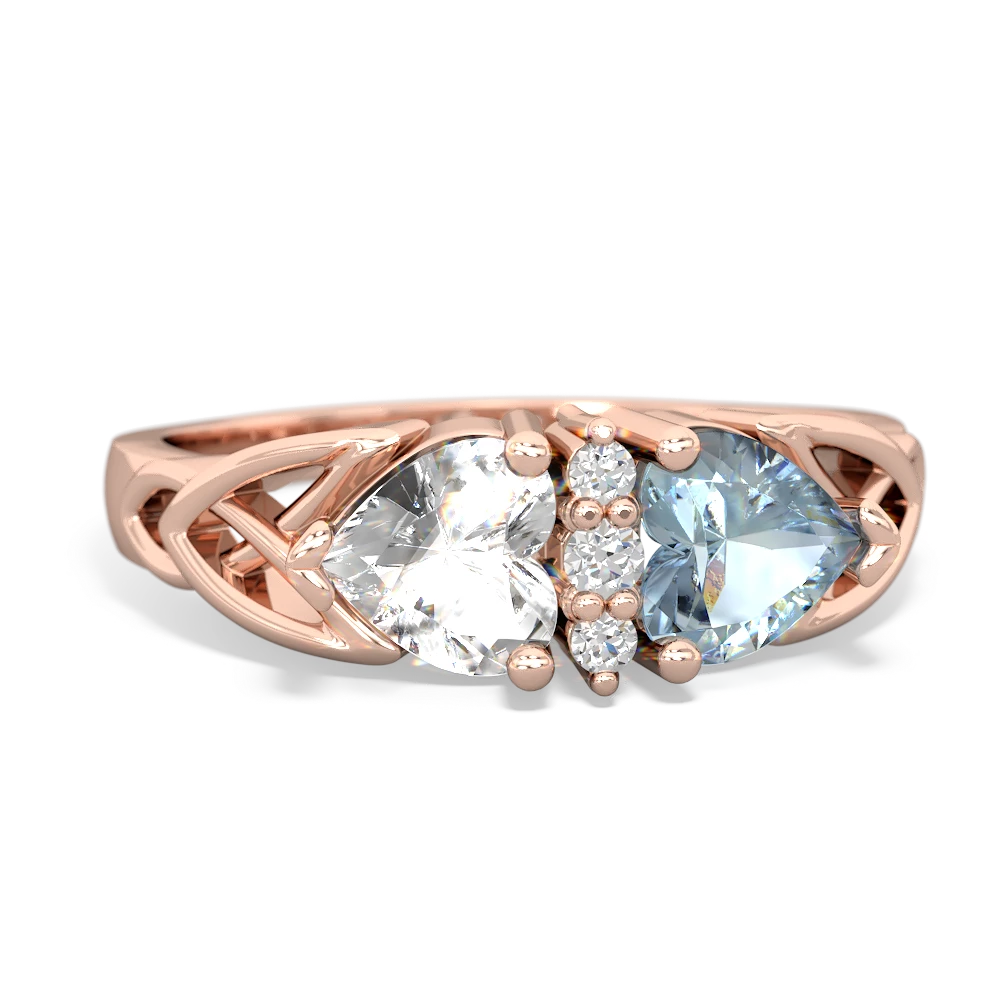 White Topaz Celtic Knot Double Heart 14K Rose Gold ring R5040