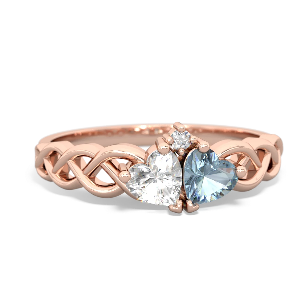 White Topaz Heart To Heart Braid 14K Rose Gold ring R5870