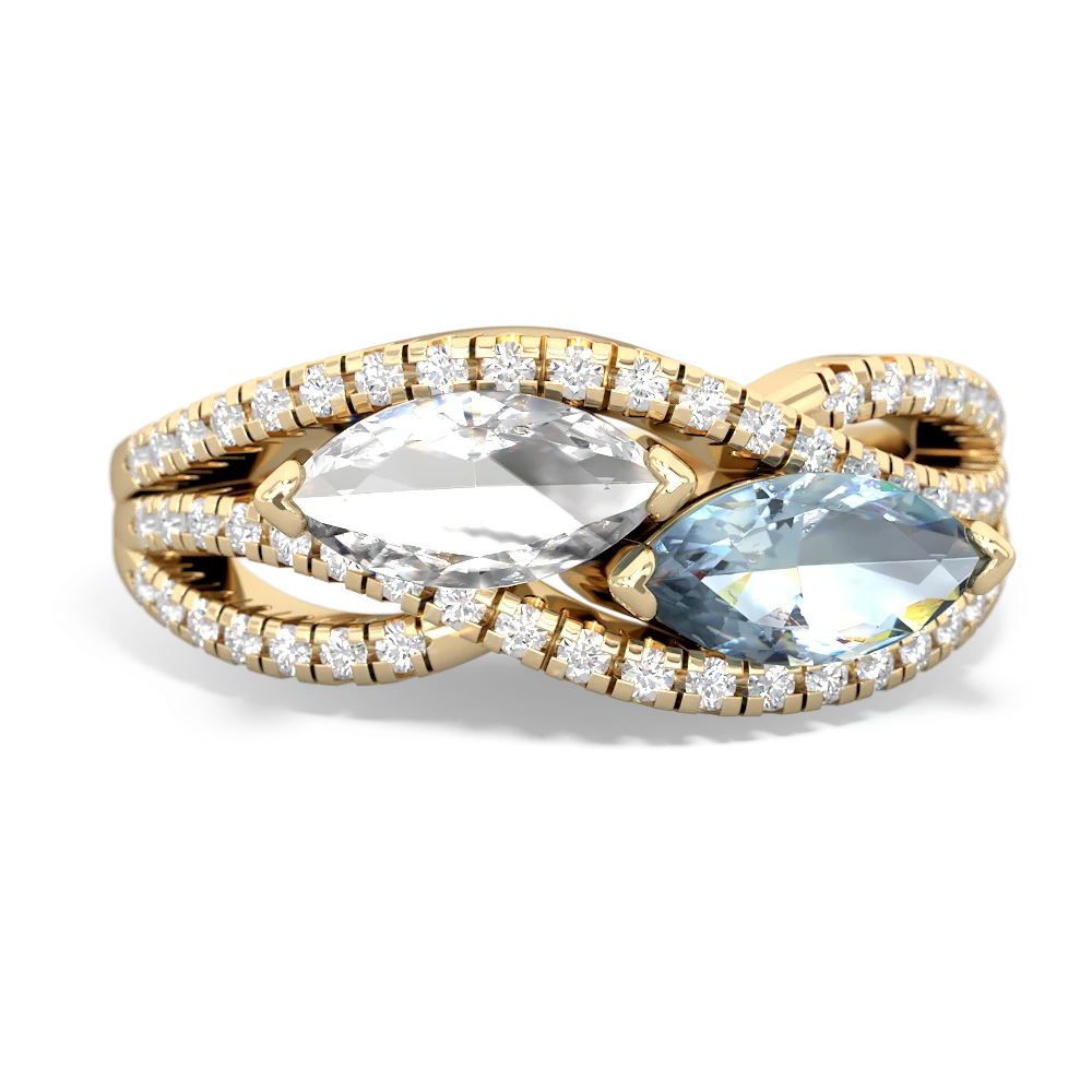 White Topaz Diamond Rivers 14K Yellow Gold ring R3070