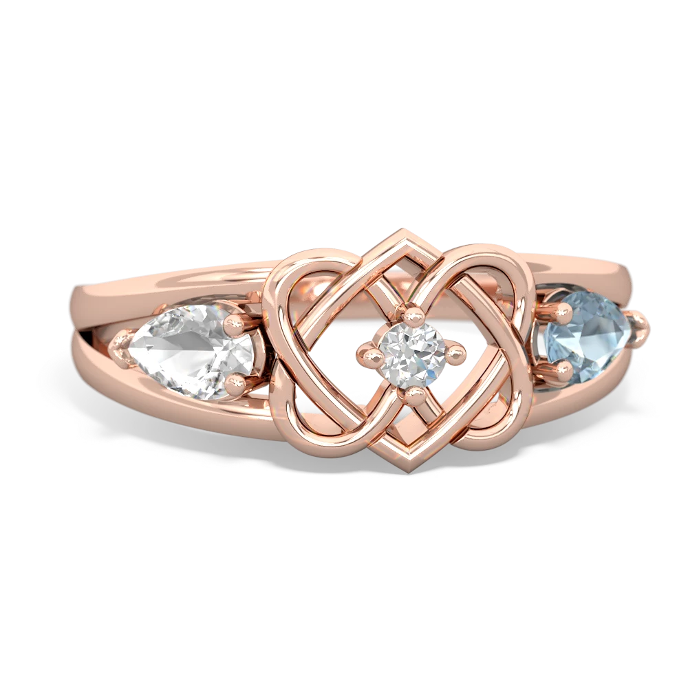 White Topaz Hearts Intertwined 14K Rose Gold ring R5880