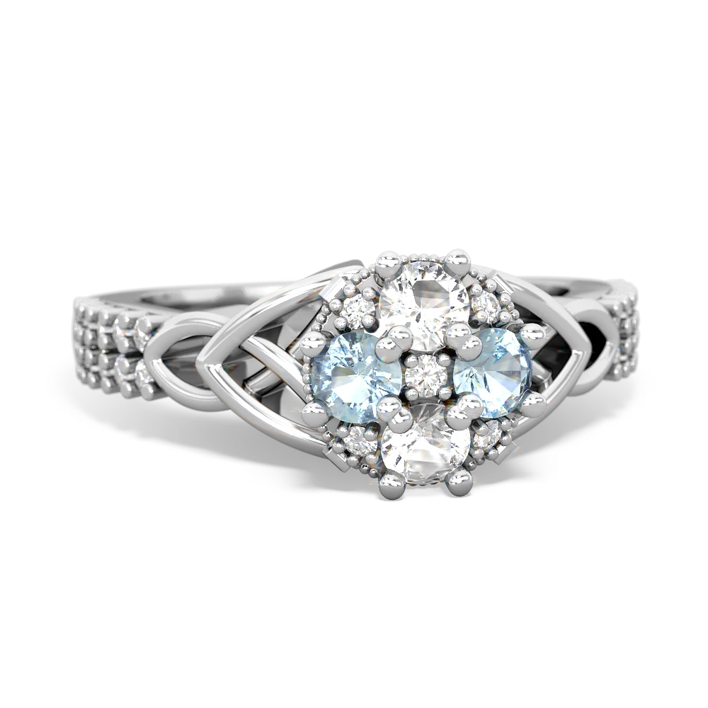 White Topaz Celtic Knot Cluster Engagement 14K White Gold ring R26443RD