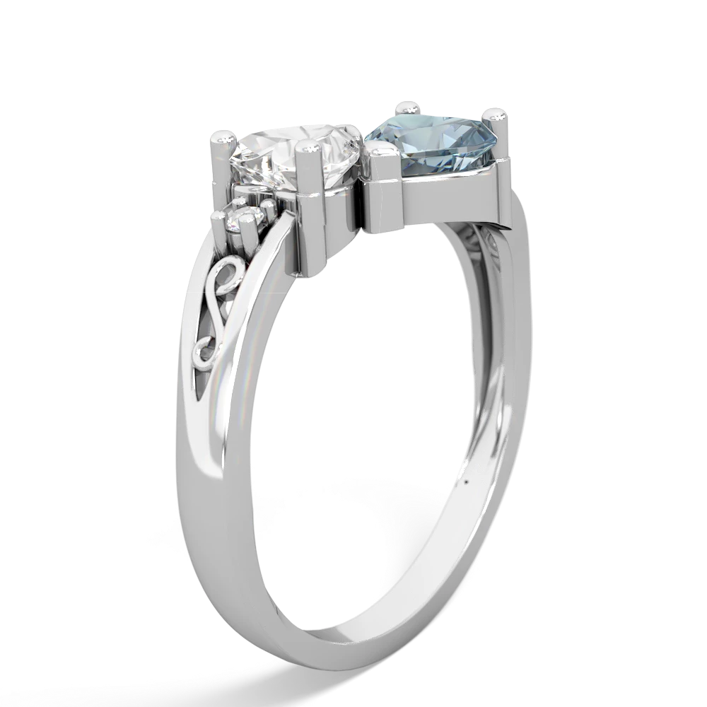 White Topaz Snuggling Hearts 14K White Gold ring R2178