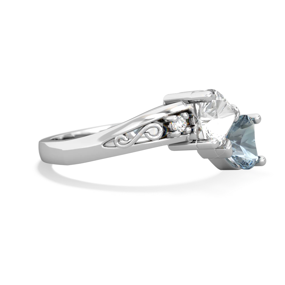 White Topaz Snuggling Hearts 14K White Gold ring R2178