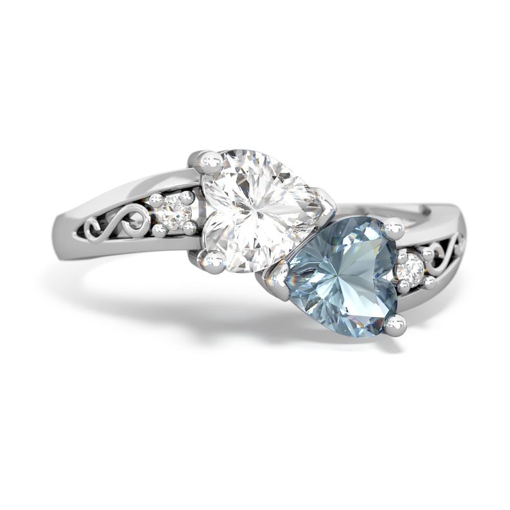 White Topaz Snuggling Hearts 14K White Gold ring R2178