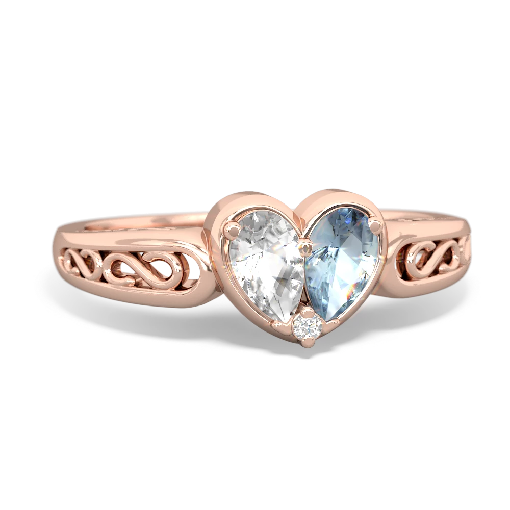 White Topaz Filligree 'One Heart' 14K Rose Gold ring R5070