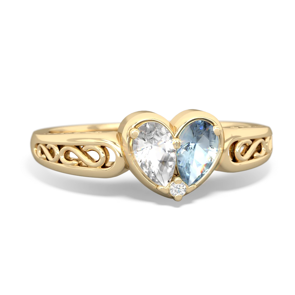 White Topaz Filligree 'One Heart' 14K Yellow Gold ring R5070