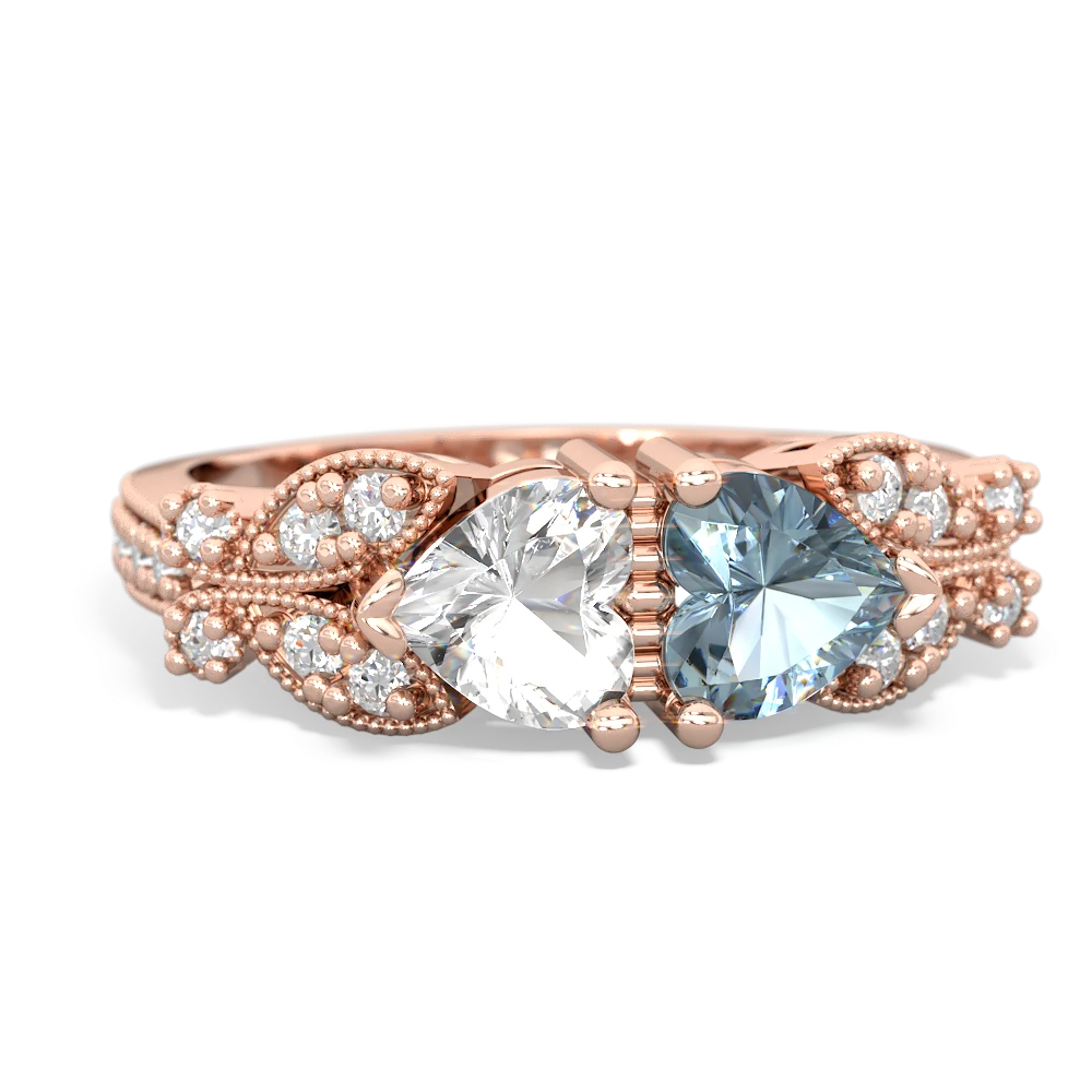 White Topaz Diamond Butterflies 14K Rose Gold ring R5601