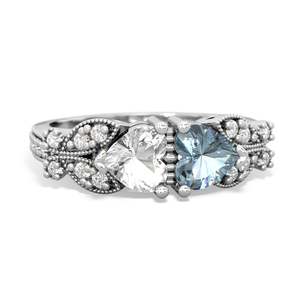 White Topaz Diamond Butterflies 14K White Gold ring R5601