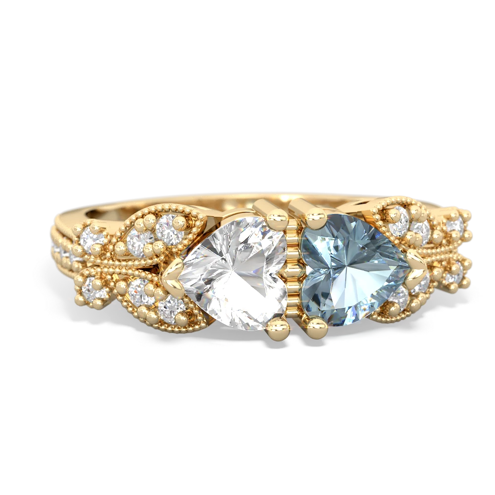 White Topaz Diamond Butterflies 14K Yellow Gold ring R5601