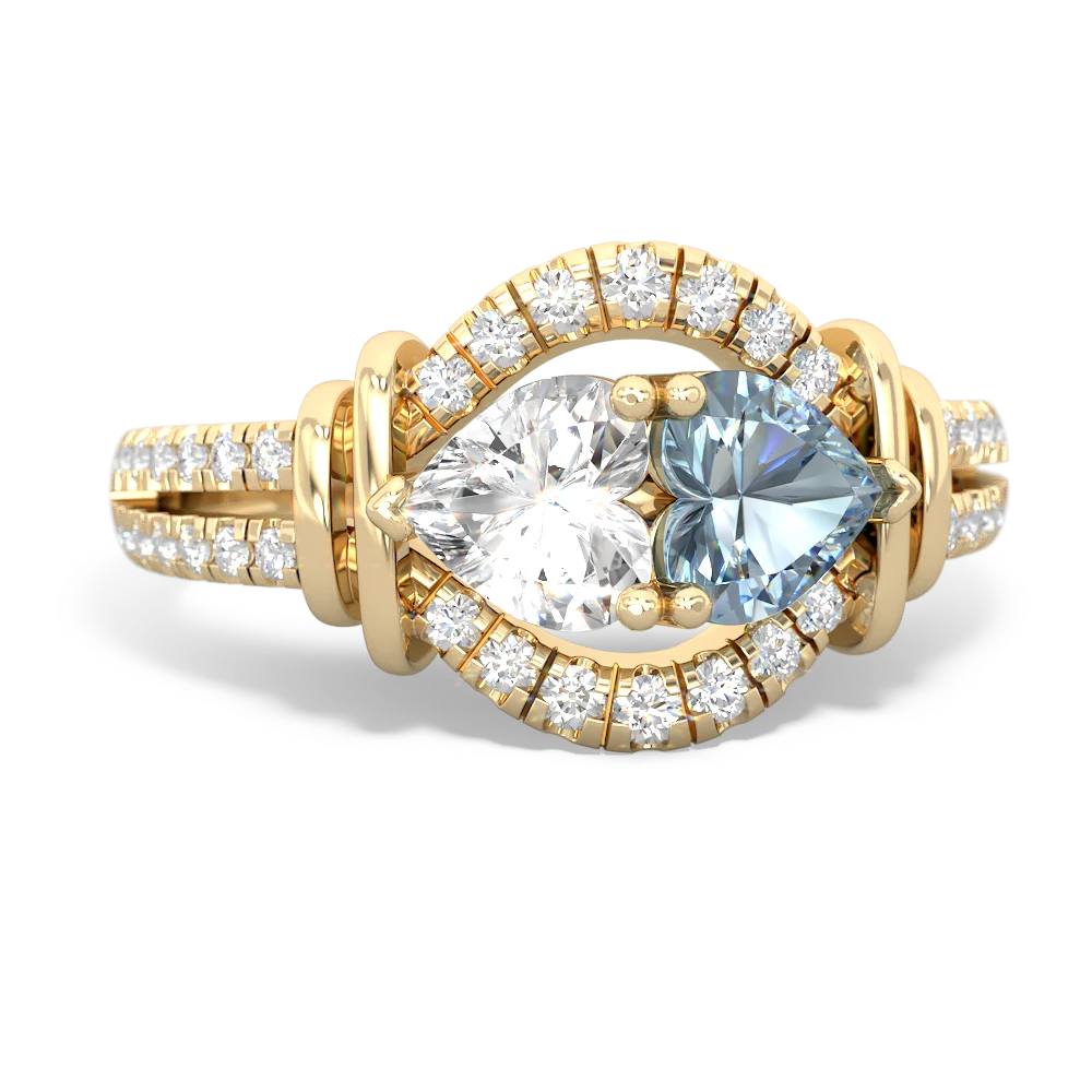 White Topaz Art-Deco Keepsake 14K Yellow Gold ring R5630