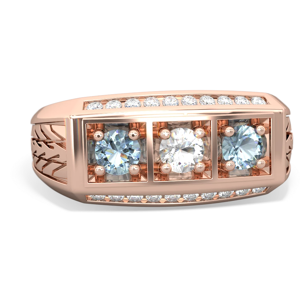 White Topaz Three Stone Tire Tread Men's 14K Rose Gold ring R0520