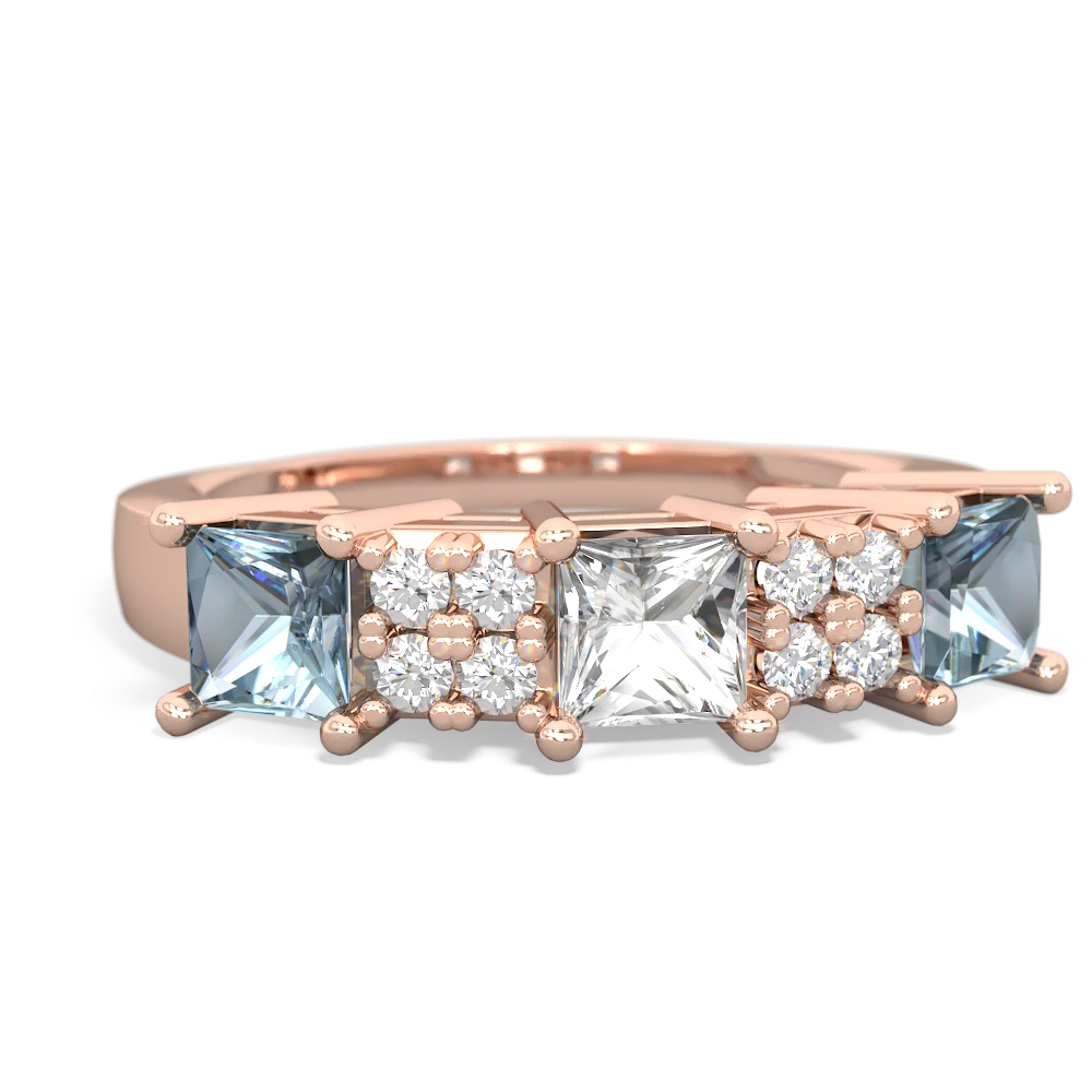 White Topaz Three Stone Diamond Cluster 14K Rose Gold ring R2592