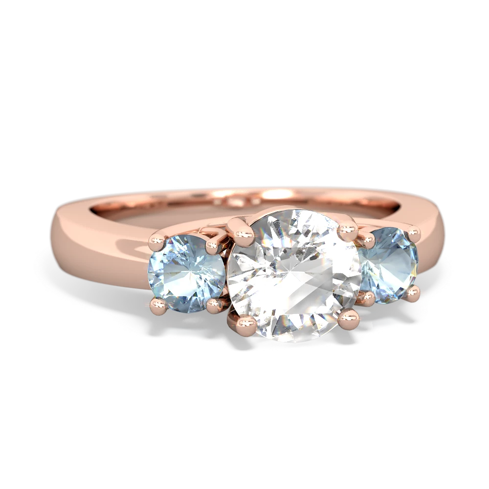 White Topaz Three Stone Round Trellis 14K Rose Gold ring R4018