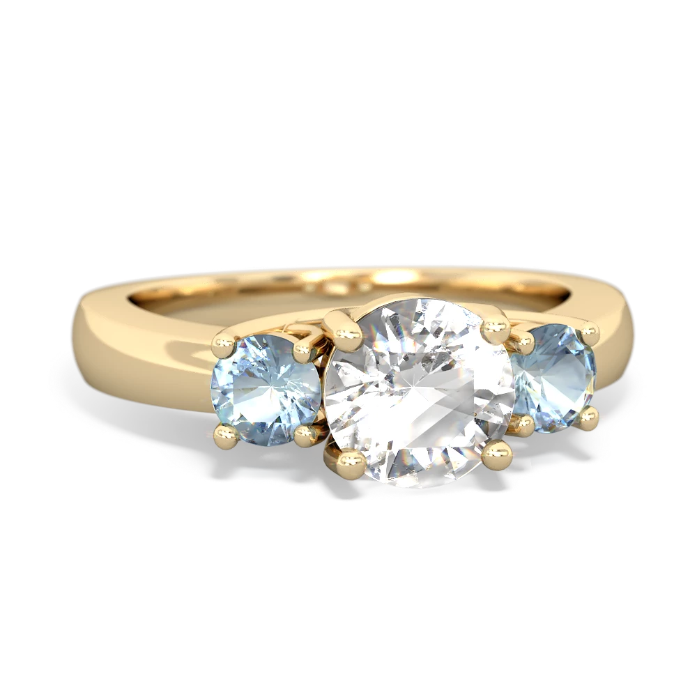 White Topaz Three Stone Round Trellis 14K Yellow Gold ring R4018