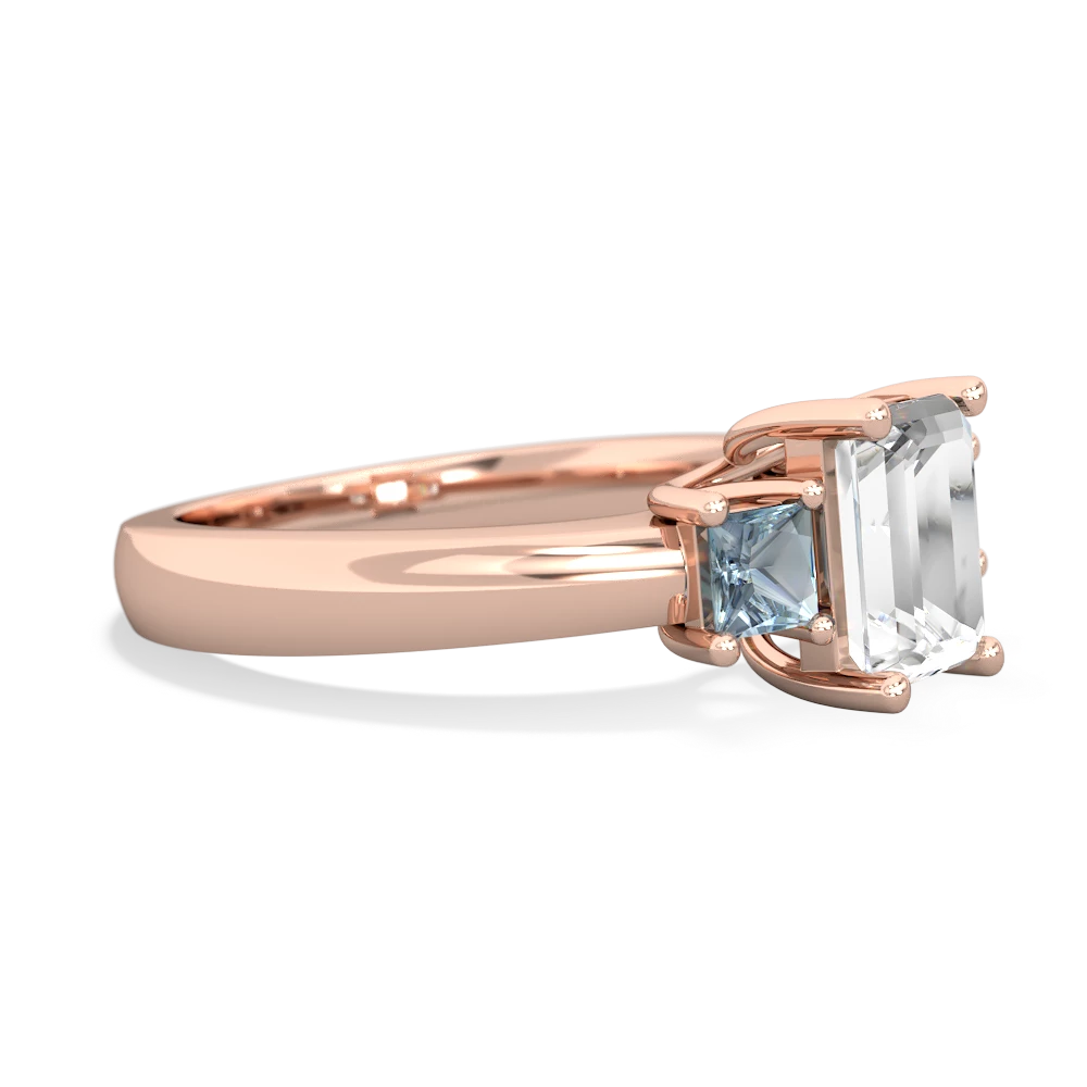 White Topaz Three Stone Emerald-Cut Trellis 14K Rose Gold ring R4021