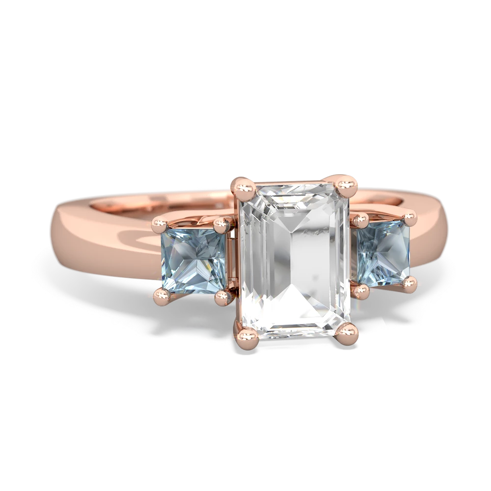 White Topaz Three Stone Emerald-Cut Trellis 14K Rose Gold ring R4021