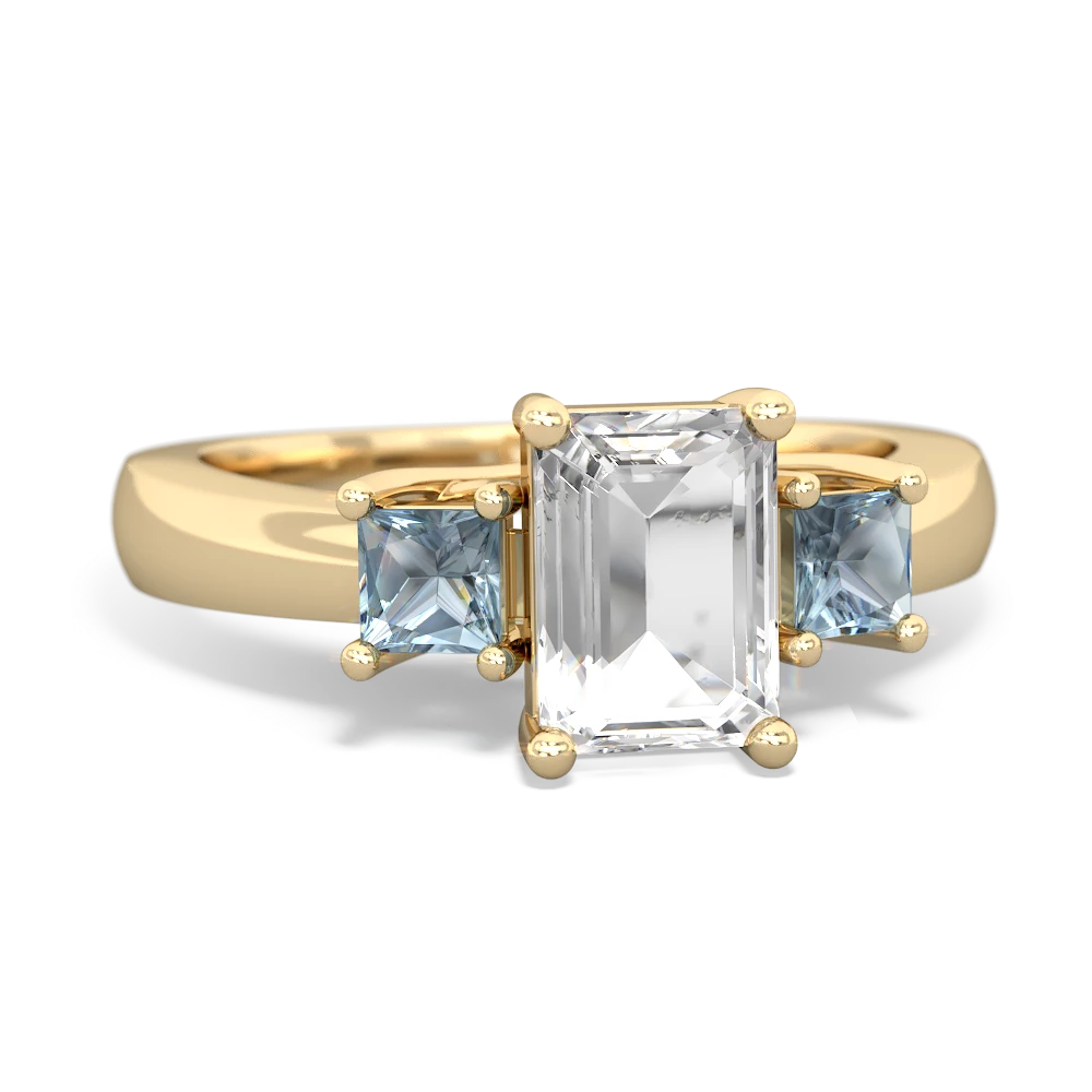 White Topaz Three Stone Emerald-Cut Trellis 14K Yellow Gold ring R4021