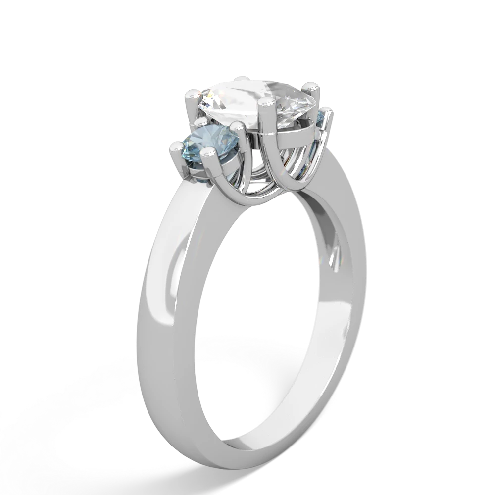 White Topaz Three Stone Oval Trellis 14K White Gold ring R4024